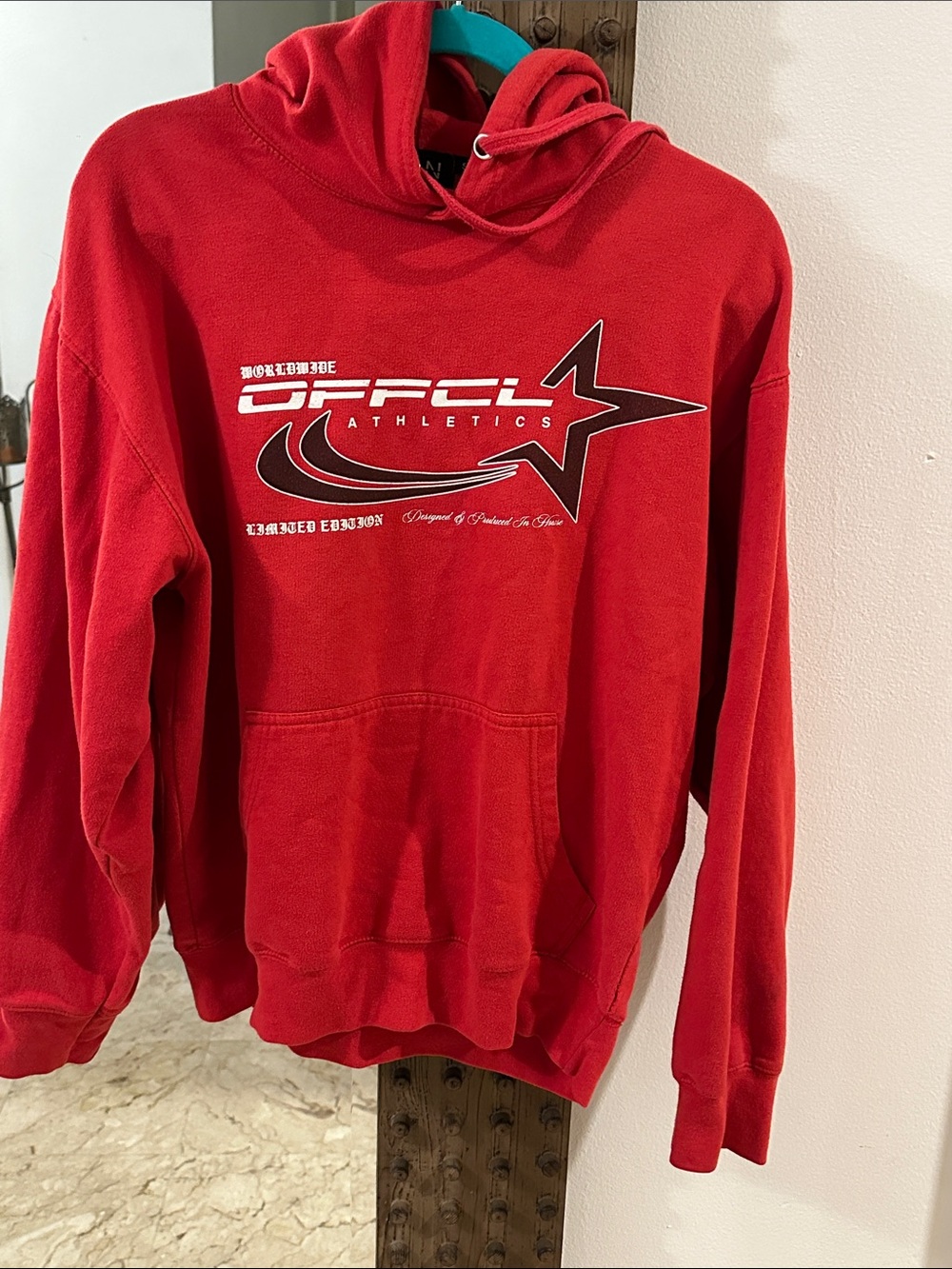 Boohoo Man Red Pullover Hoodie